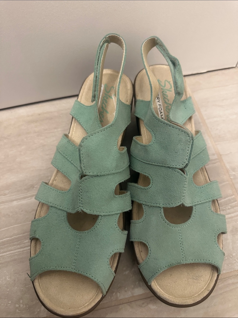 Skechers Mint Suede Strappy Sandals New Wedges